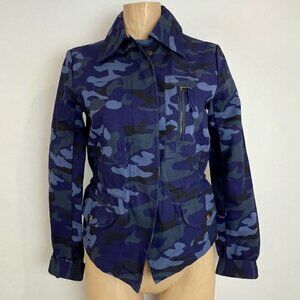 Brand New Gap Women’s XS Blue Printed Camo Utility Jacket Full Zip Pockets Hunt